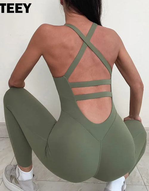 Load image into Gallery viewer, Back Strap Cross Gym Padded Jumpsuit 2023 Sport Overalls Women Yoga