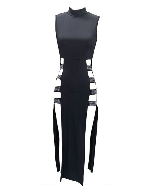 Load image into Gallery viewer, Black Sexy Dress Side High Slit Night Club Party Dress