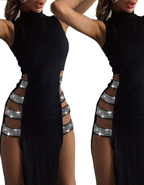 Load image into Gallery viewer, Black Sexy Dress Side High Slit Night Club Party Dress