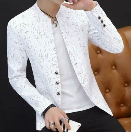 Load image into Gallery viewer, Mens Slim Round Stand Collar Pattern Blazer