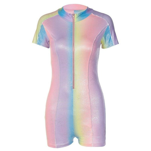 Load image into Gallery viewer, Rainbow Zipper Sporty Sequin Women Playsuits Casual Fashion Short