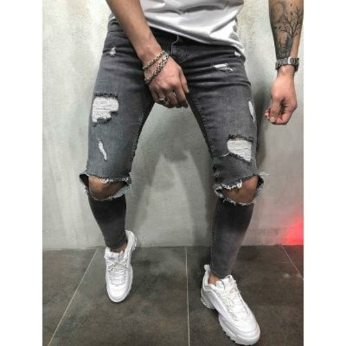 Load image into Gallery viewer, 2018 new fashion Men Jeans Stretch Destroyed Ripped Design Fashion
