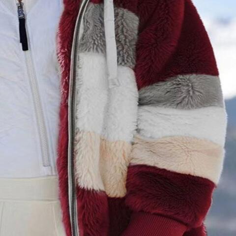 Load image into Gallery viewer, Color Block Zip-Up Hooded Jacket