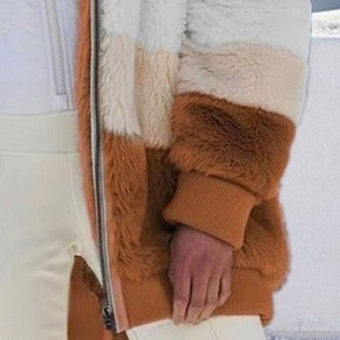 Load image into Gallery viewer, Color Block Zip-Up Hooded Jacket