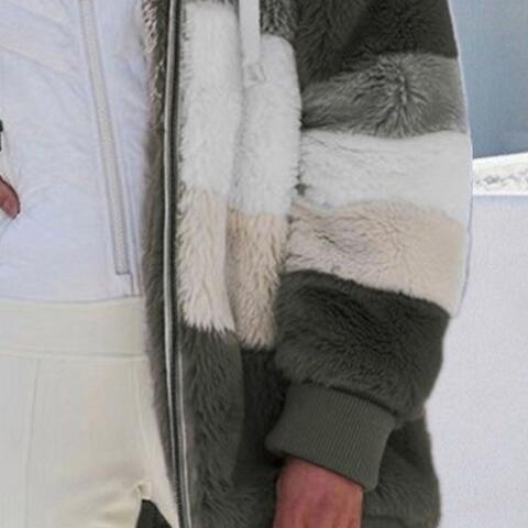 Load image into Gallery viewer, Color Block Zip-Up Hooded Jacket