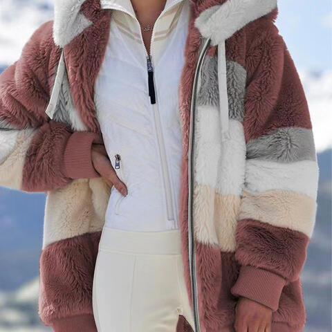 Load image into Gallery viewer, Color Block Zip-Up Hooded Jacket