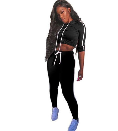 Women Set Long Sleeve Crop Top And Pants Jogger Two Piece Set