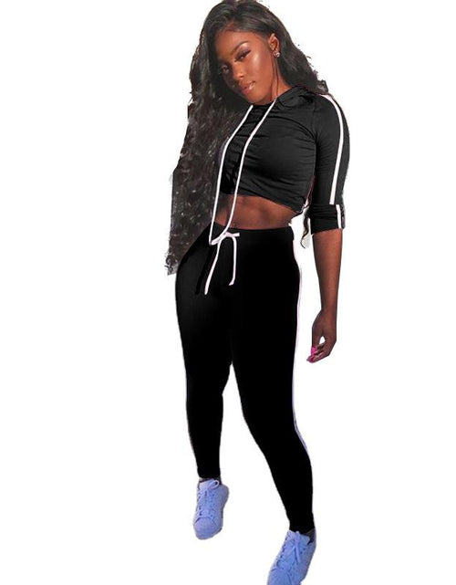 Load image into Gallery viewer, Women Set Long Sleeve Crop Top And Pants Jogger Two Piece Set
