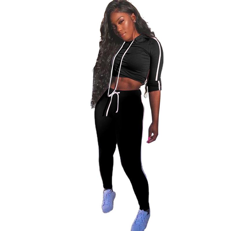 Women Set Long Sleeve Crop Top And Pants Jogger Two Piece Set