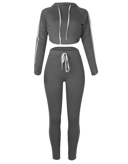 Load image into Gallery viewer, Women Set Long Sleeve Crop Top And Pants Jogger Two Piece Set
