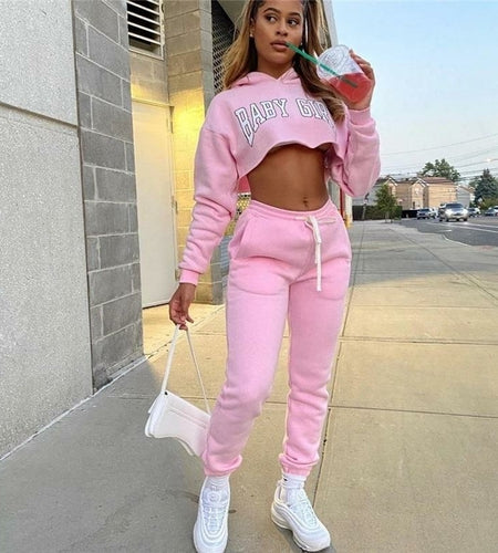 BABY GIRL Fashion Jogging Sweatsuit Women's Tracksuit Hoodies Crop Top