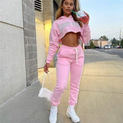 Load image into Gallery viewer, BABY GIRL Fashion Jogging Sweatsuit Women&#39;s Tracksuit Hoodies Crop Top
