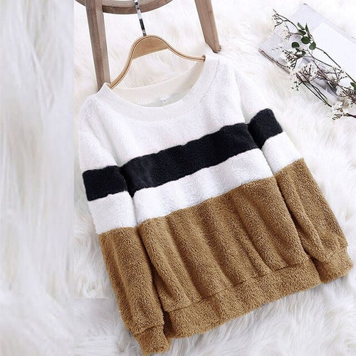 Winter Womens Striped Hoodies Sweatshirts