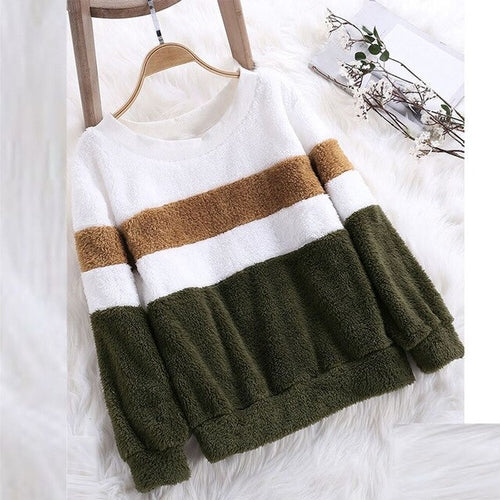 Winter Womens Striped Hoodies Sweatshirts