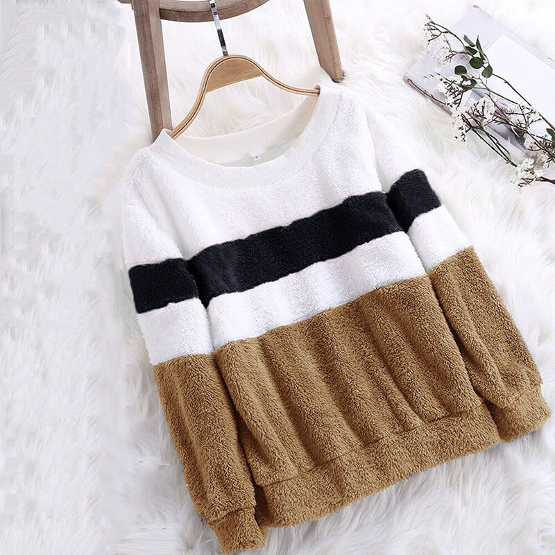 Winter Womens Striped Hoodies Sweatshirts