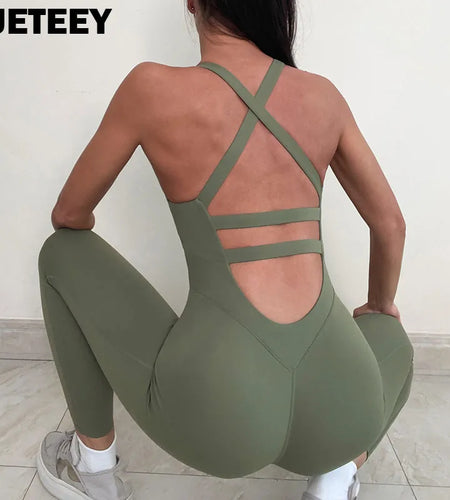 Back Strap Cross Gym Padded Jumpsuit 2023 Sport Overalls Women Yoga