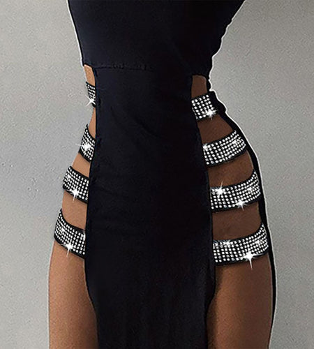 Black Sexy Dress Side High Slit Night Club Party Dress