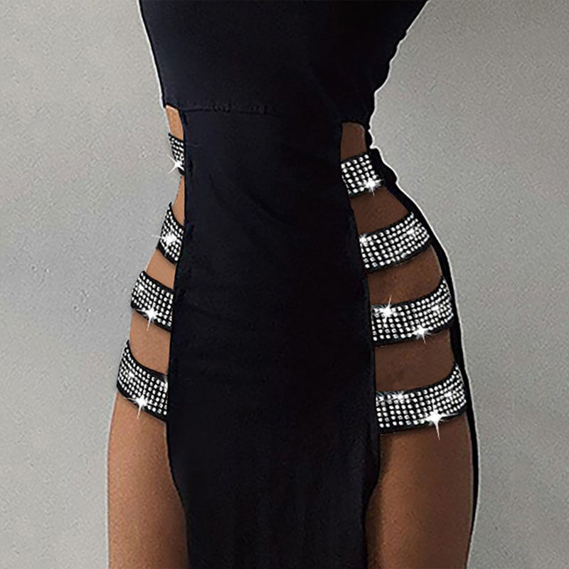 Black Sexy Dress Side High Slit Night Club Party Dress