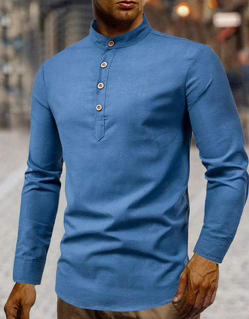 Load image into Gallery viewer, Mens Stand Collar Linen Shirt
