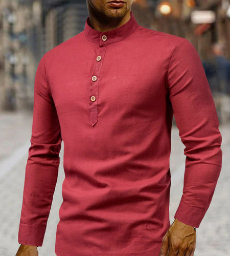 Mens Stand Collar Linen Shirt