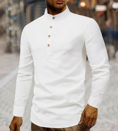 Mens Stand Collar Linen Shirt