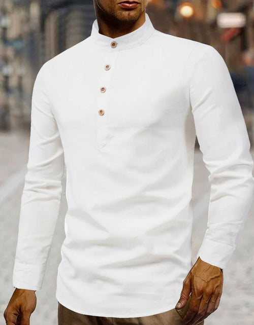 Load image into Gallery viewer, Mens Stand Collar Linen Shirt
