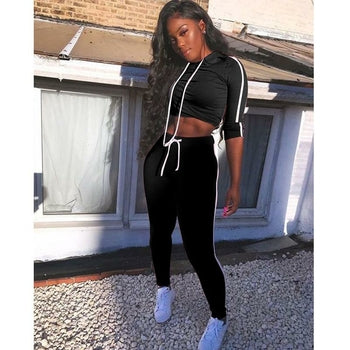 Load image into Gallery viewer, Women Set Long Sleeve Crop Top And Pants Jogger Two Piece Set
