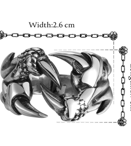 Mens Stainless Steel Biker Style Dragon Claw Ring