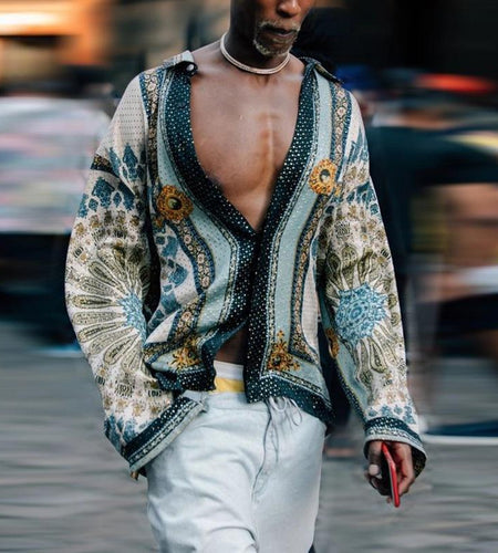 Spring Digital Printed Shirt Fashion Mens Bohemian Shirts Homme Design