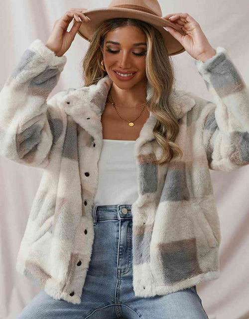 Load image into Gallery viewer, Collared Button Up Plaid Coat
