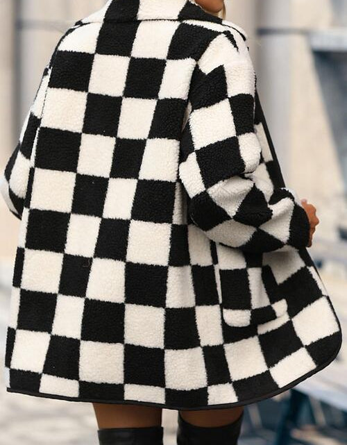 Load image into Gallery viewer, Plus Size Checkered Button Front Coat with Pockets
