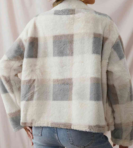 Collared Button Up Plaid Coat